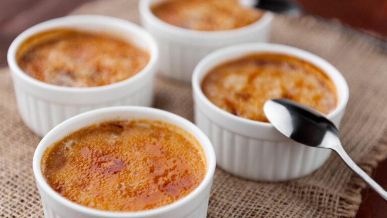 Passion Fruit Creme Brulee with Crystalized Violets